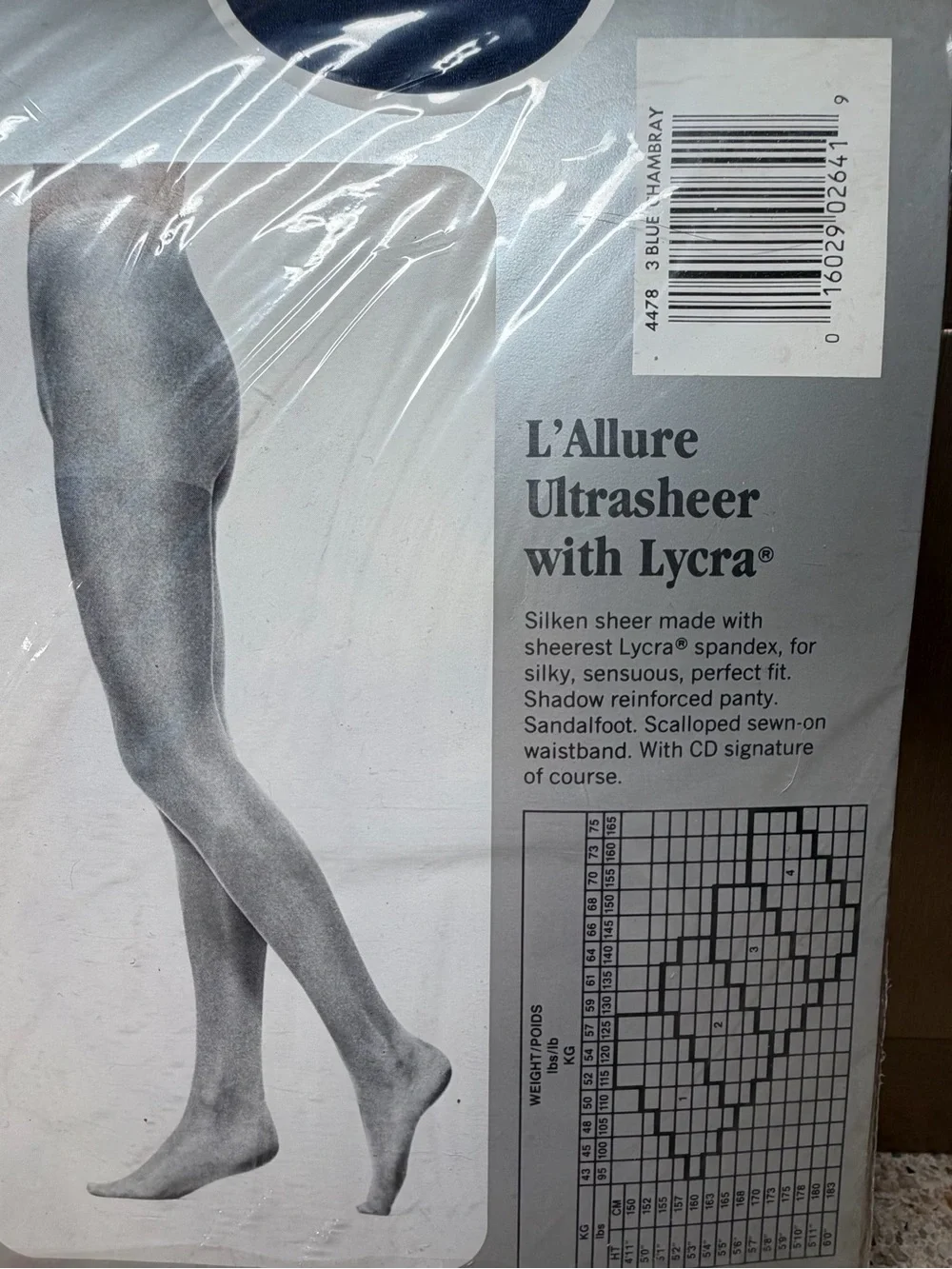 VTG Christian Dior Pantyhose NIP Rare Blue Chambray Size 3 Large